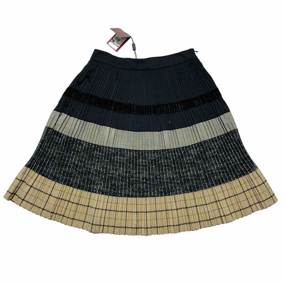 ETRO Women 42 US/6 Multi Fabric Texture Black Gold Pleated Midi Skirt NWT $1,730 - Picture 1 of 11